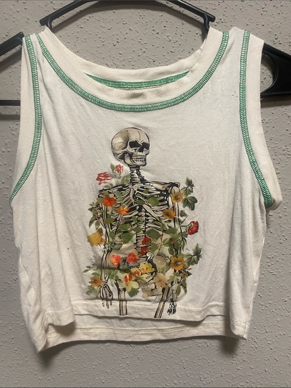 White Floral Skeleton Cropped Tank Top